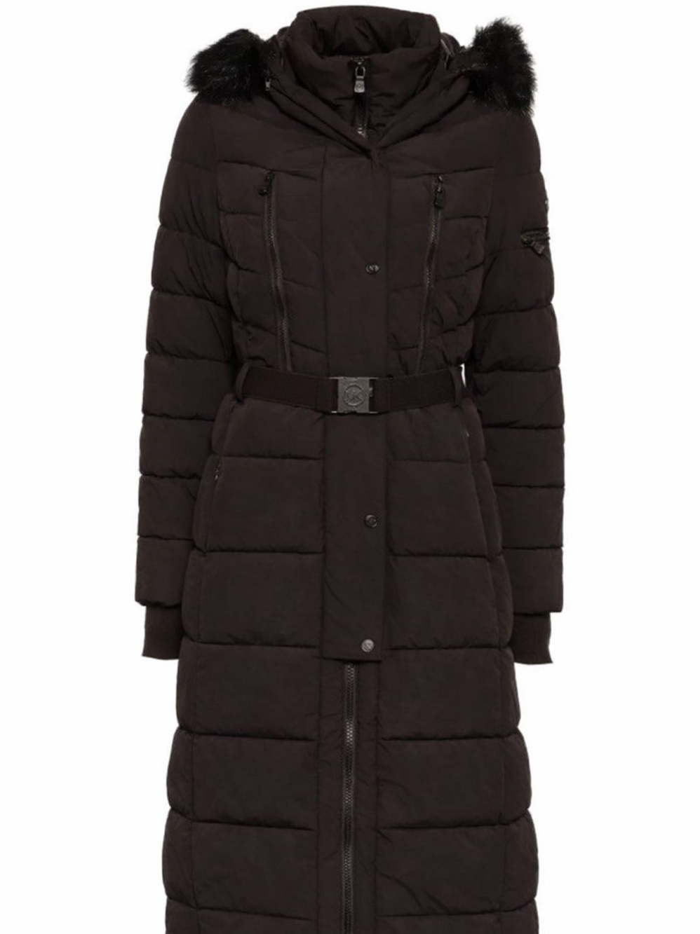 Michael Kors Women Chocolate Brown Belted Maxi Scuba Quilted Puffer Coat NWT XL